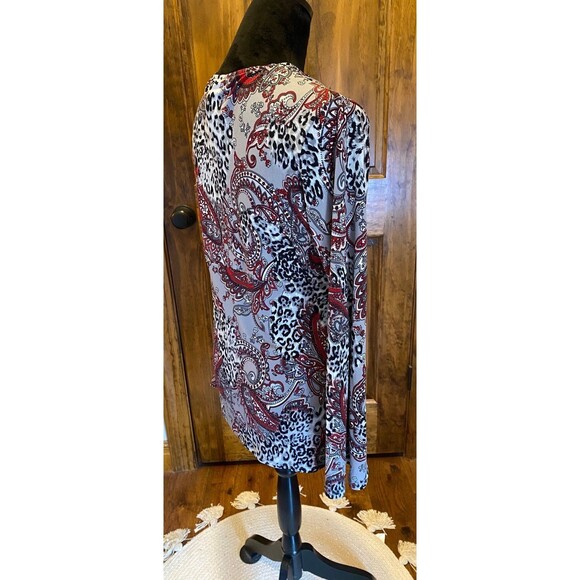 Bisou Bisou Womens Large Paisley Stretchy Black Red Bell Sleeve Boho Blouse Top - Picture 9 of 10
